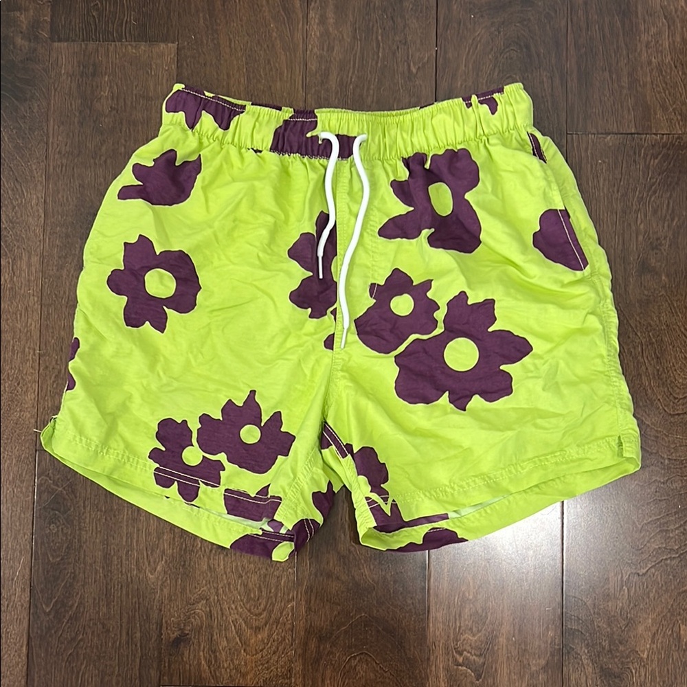 URBAN OUTFITTERS Floral Green and Purple Men's Swim Shorts